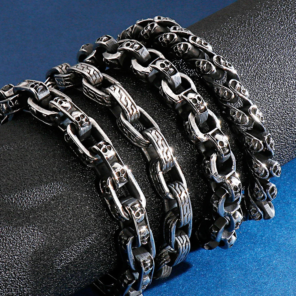 Gothic Skull Head Links Chain Bracelet For Man 316L Stainless Steel Skeleton Charm Men's Bracelets 7.87" 9" Male Bike