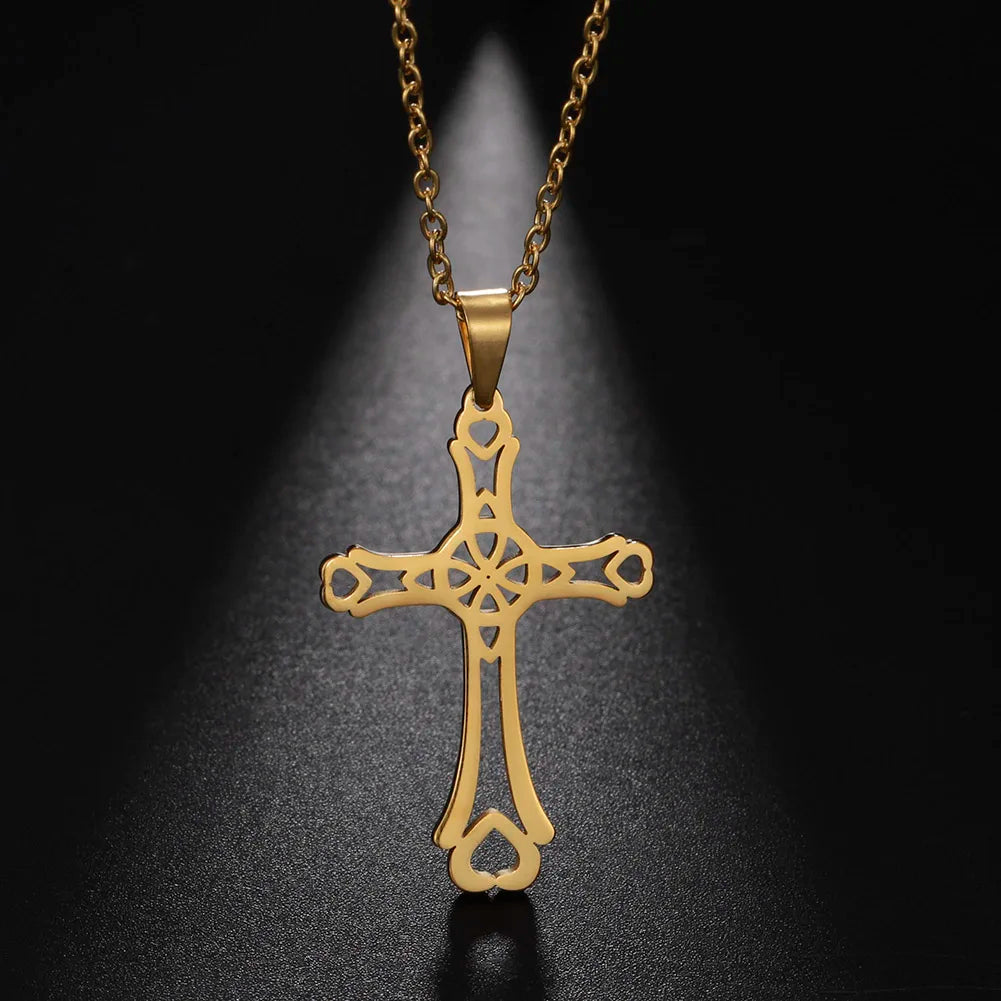 Religious Jesus Cross Pendant Necklace — Stainless Steel Chain