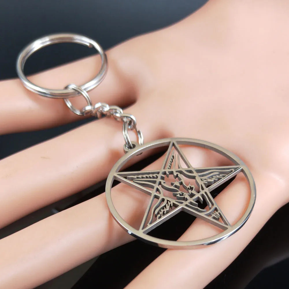 Baphomet Steel Ring Large Hollow Keychains Goat