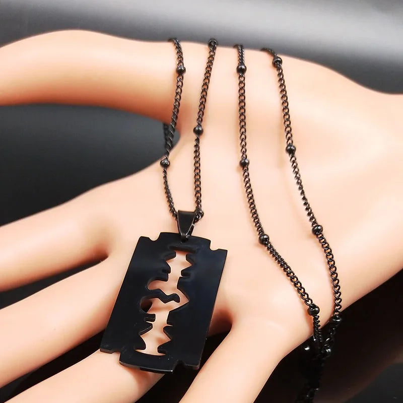 Gothic Heart Blade Necklace — Black Stainless