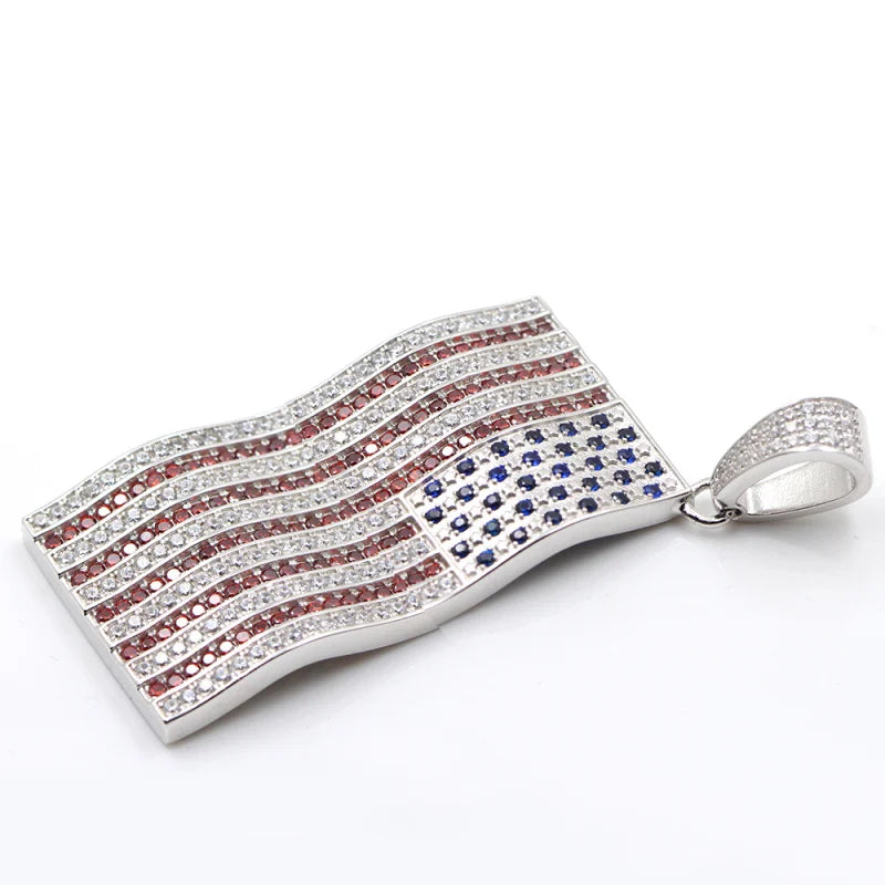 American Flag Pendant — 925 Silver