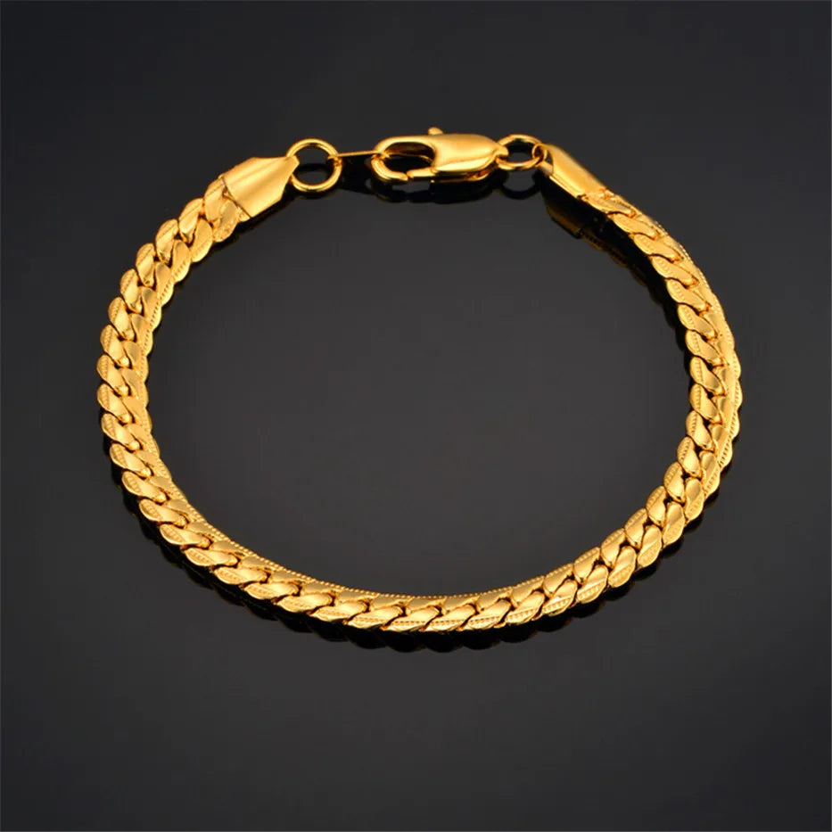 Curb Snake Link Chain Bracelet — Silver or Gold, Stainless Steel