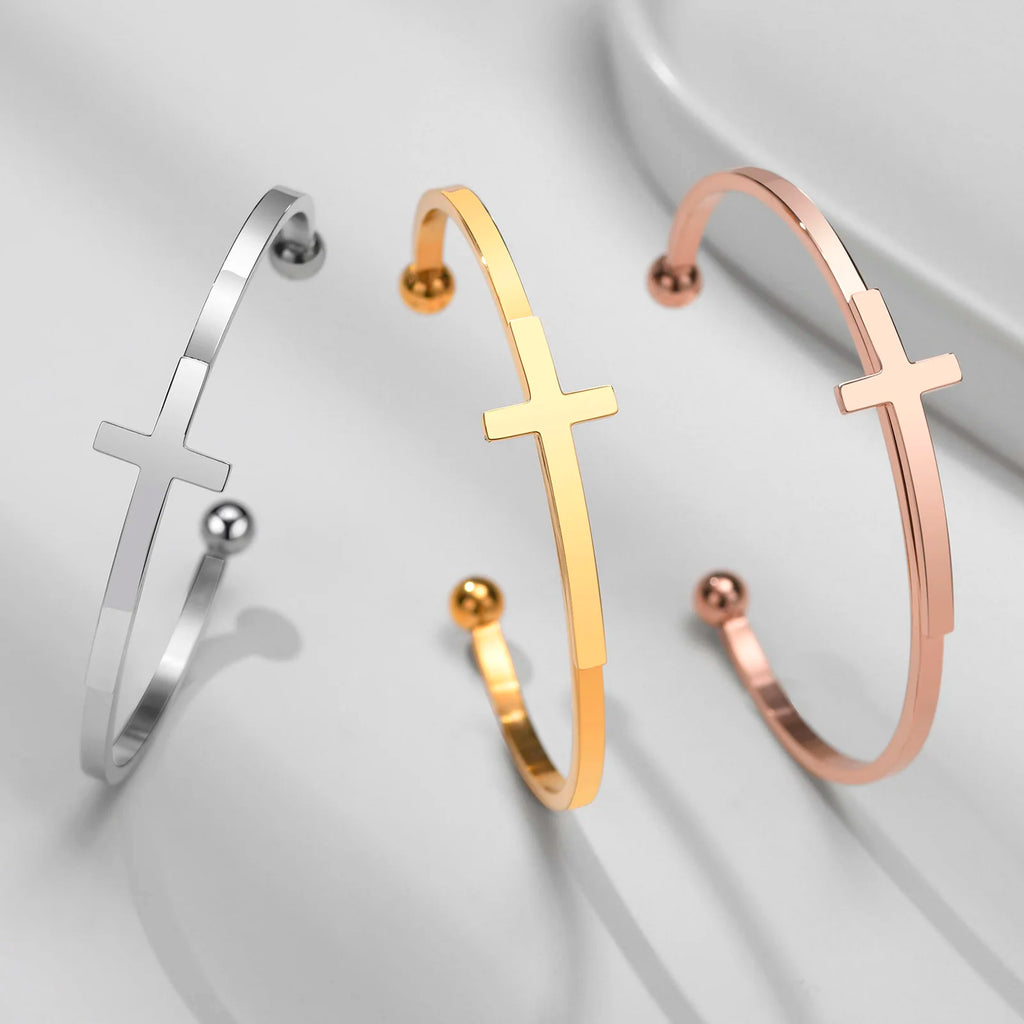 Cross Cuff Bangle Bracelet — Stainless Steel