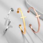 Cross Cuff Bangle Bracelet — Stainless Steel