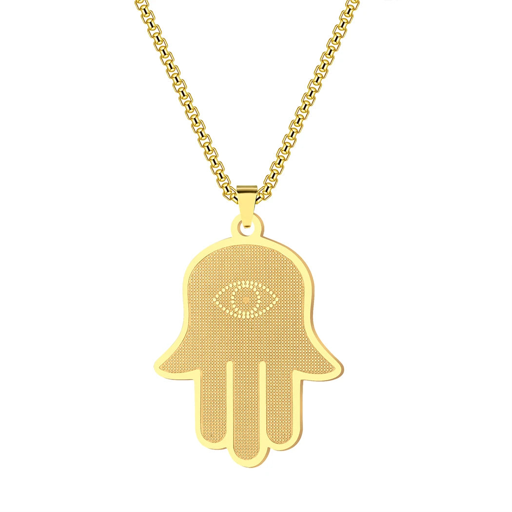 Hamsa Evil Eye Pendant Necklace — Stainless