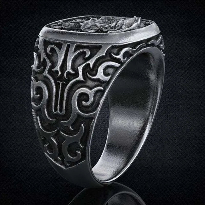 2023 New Trend Dragon Slaying Hero Saint George Rings European American Mythical Thai Silver Retro Stainless Steel