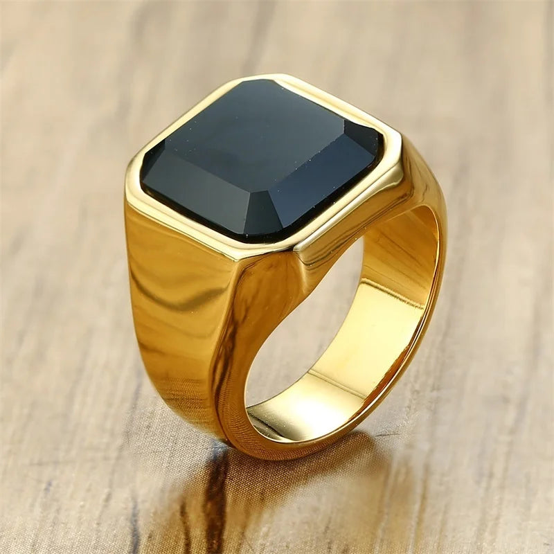 12.5mm Black Square Signet Ring — Stainless Steel