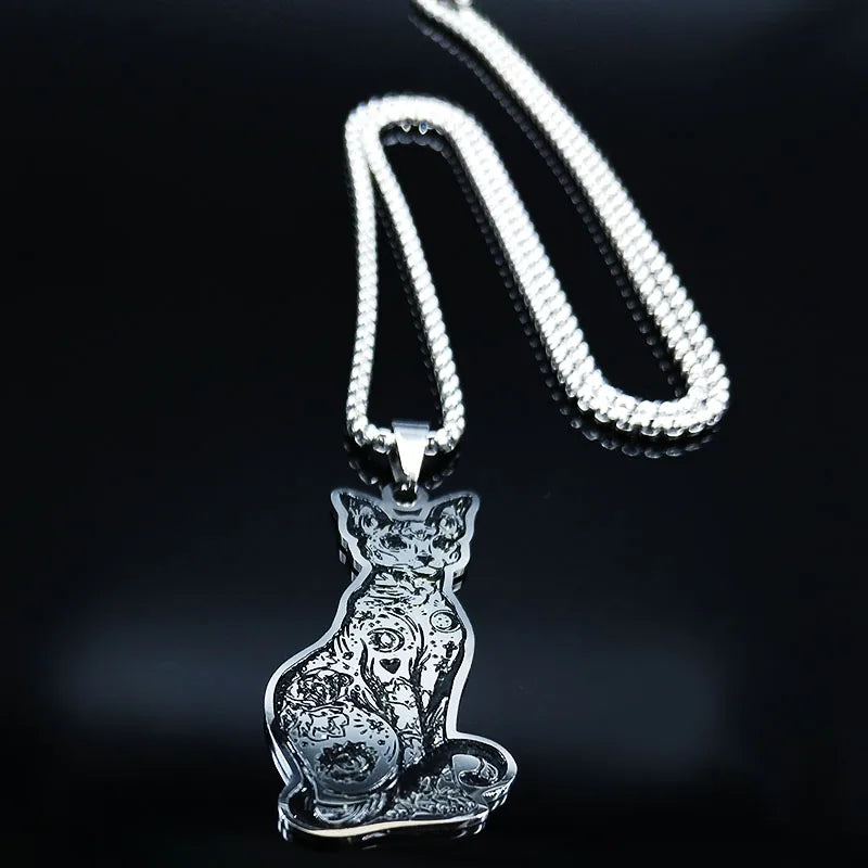Cat Steel Pendant Canadian Hairless Sphynx Bijoux
