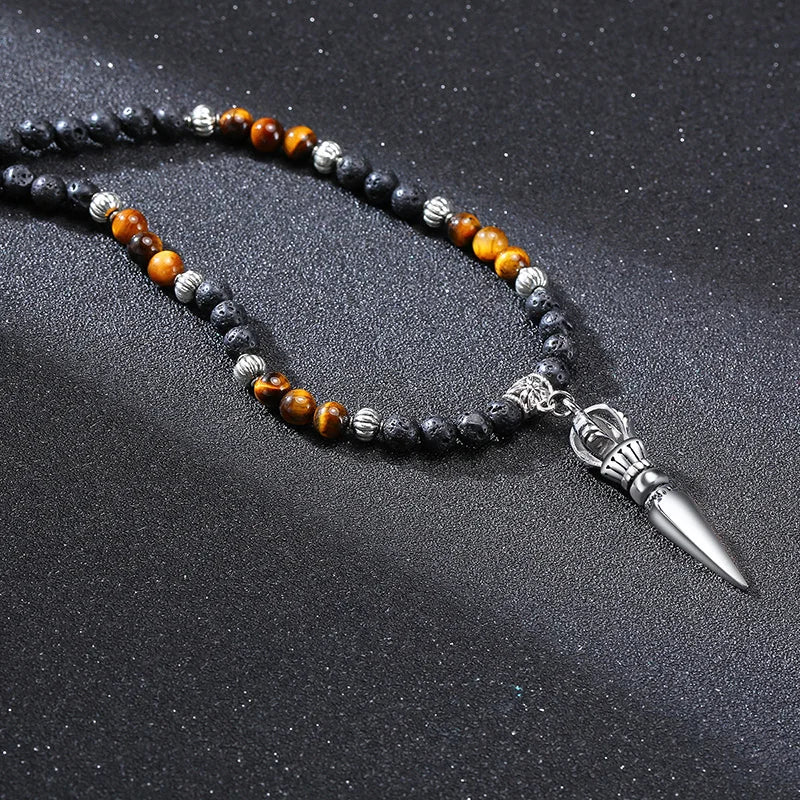 Tibetan Phurba Dagger Stone Necklace — Stainless Steel
