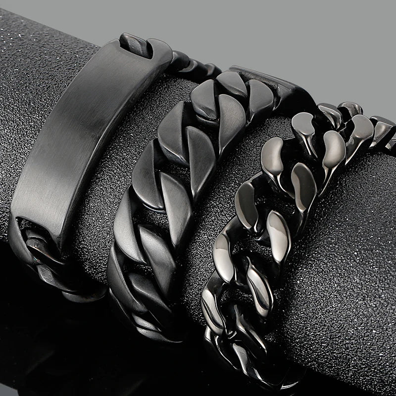 Masculine Brushed Black Stainless Steel Bracelet for Man Men's Bracelets Nickel-Free Hypoallergenic Jewelry Gifts for