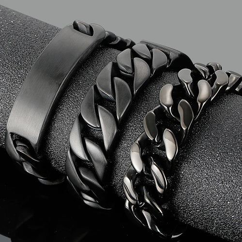 Masculine Brushed Black Stainless Steel Bracelet for Man Men's Bracelets Nickel-Free Hypoallergenic Jewelry Gifts for