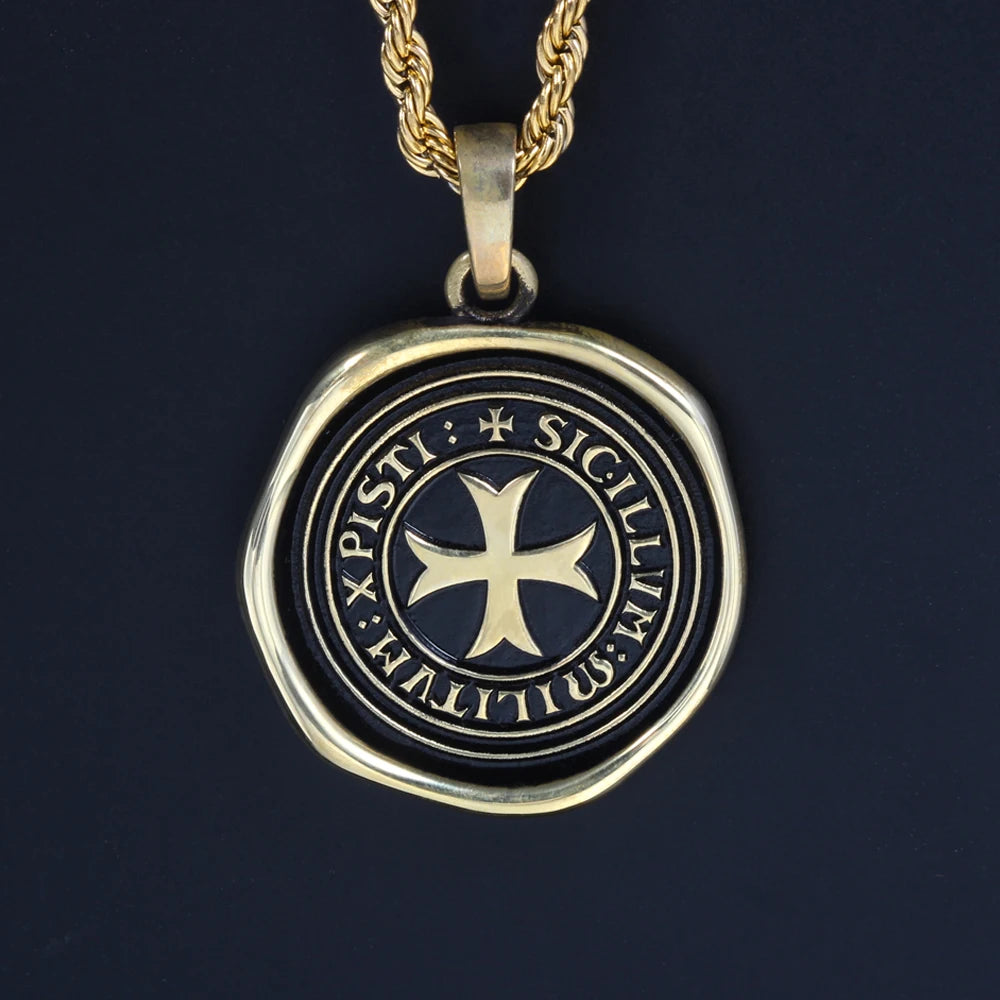 Vintage Knights Templar Seal Pendant Necklace — Antique Finish