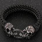 Gothic Skull Head Men's Bracelets Cowhide Leather & Stainless Steel Wristband Man Viking Homme Armband Hand Chain Male