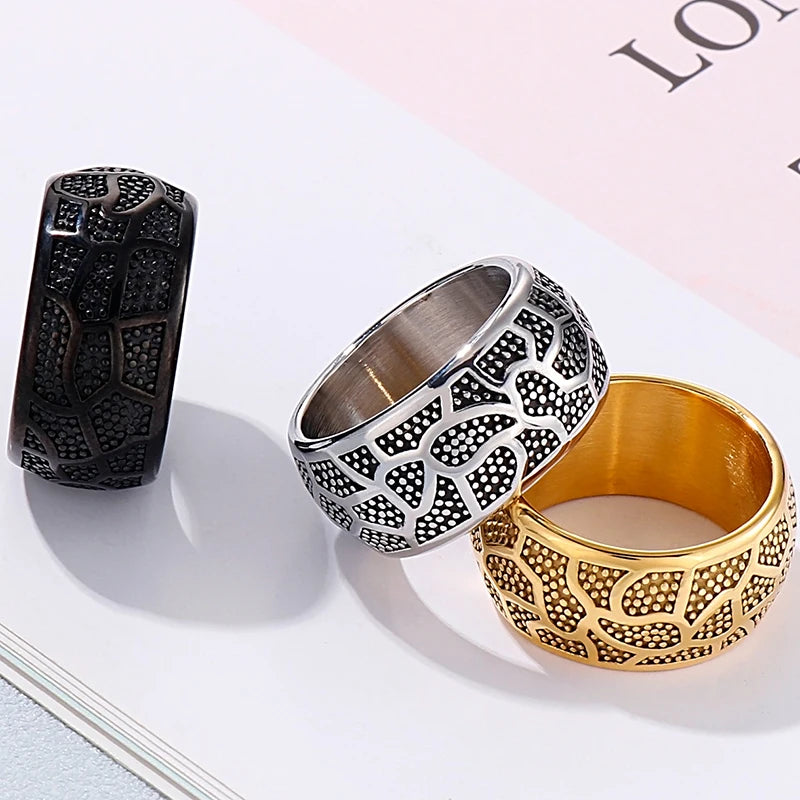 Vintage Stainless Steel Ring For Men Women Men's Finger Rings Gold Color Engraveable Wedding Band Man Titanium Rocker