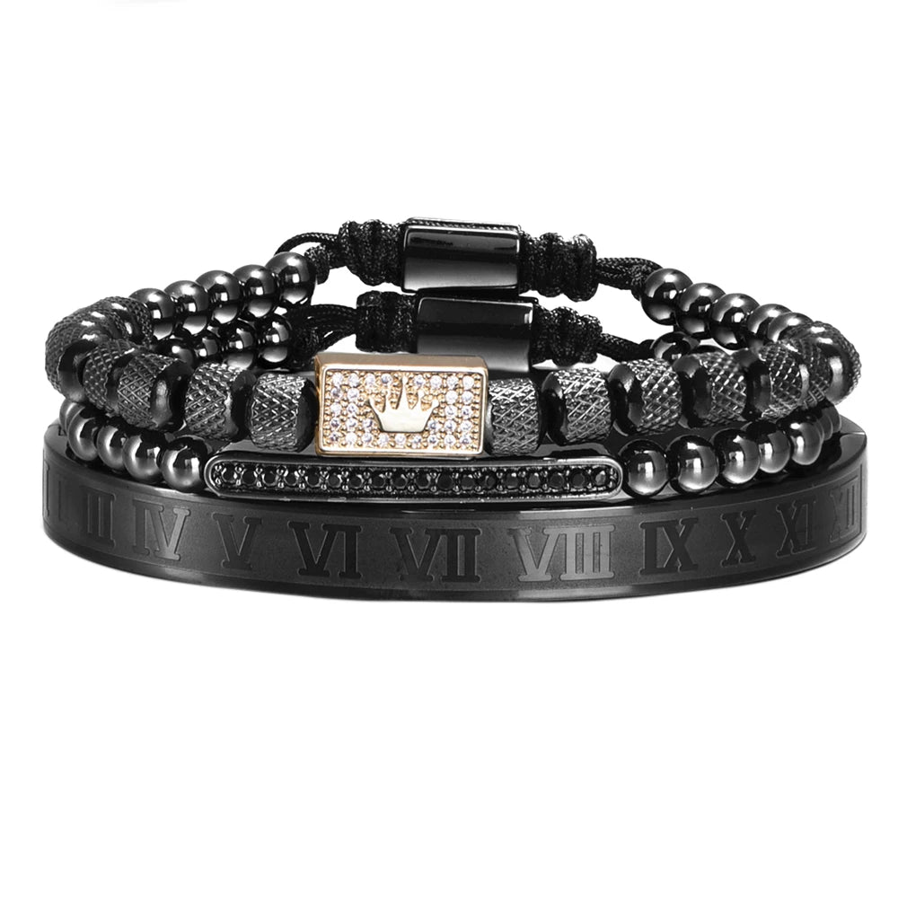 Luxury Royal King Crown Men Bracelets Roman Numeral Bracelet Unique Design Braided Adjustable Bangle Pulseira