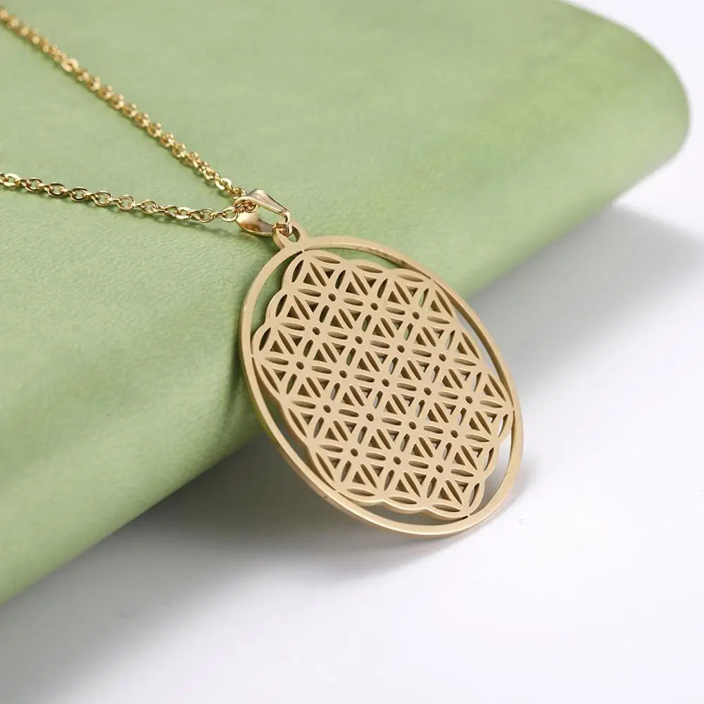 Flower of Life Sacred Geometry Pendant Necklace — Stainless Steel