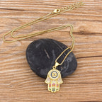 Nidin Dropshipping Hamsa Evil Eye Necklace For Women Collares Colorful Palm Fatima Necklace Fine Party Birthday Jewelry Gift