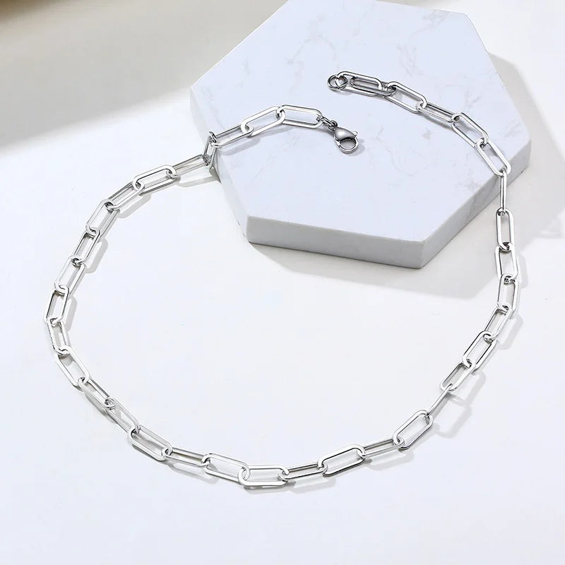 Paper Clip Chain Choker Necklace — Stainless