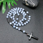 Rosary Necklace For Men Women 8mm Tiger Eye Black Obsidian Beads Necklace Christ Buddhist Meditation Cross Necklace Jewelry