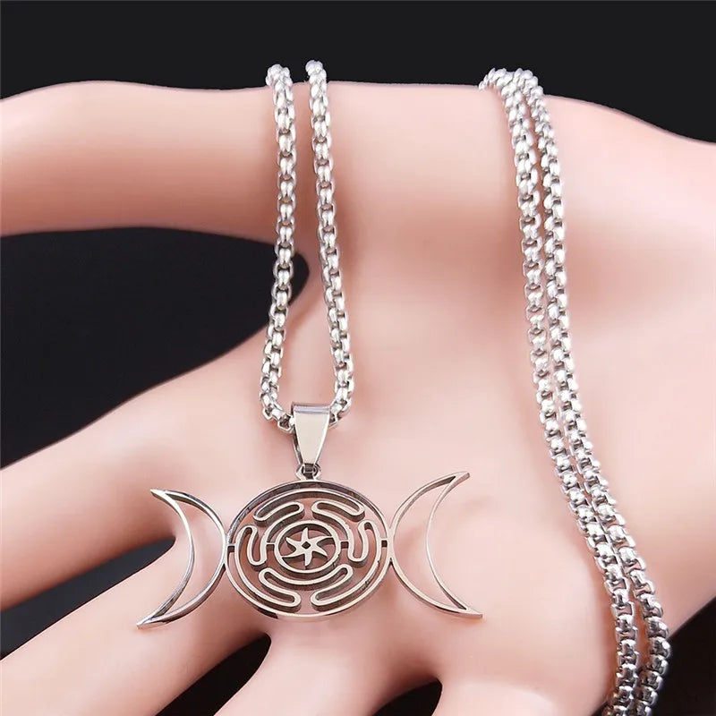 Hekate Wheel Moon Sun Pendant — Stainless