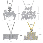 New Iced Out Bling Crown Letters Money Pendant Necklace Two Tone Color CZ Zircon Dollar Symbol Necklaces Men's Hip Hop Jewelry