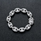 12mm wide Hip Hop CZ Stone Paved Bling Iced Out Solid Coffee Beans Link Chain Bracelets for Men Women Fashion Rapper
