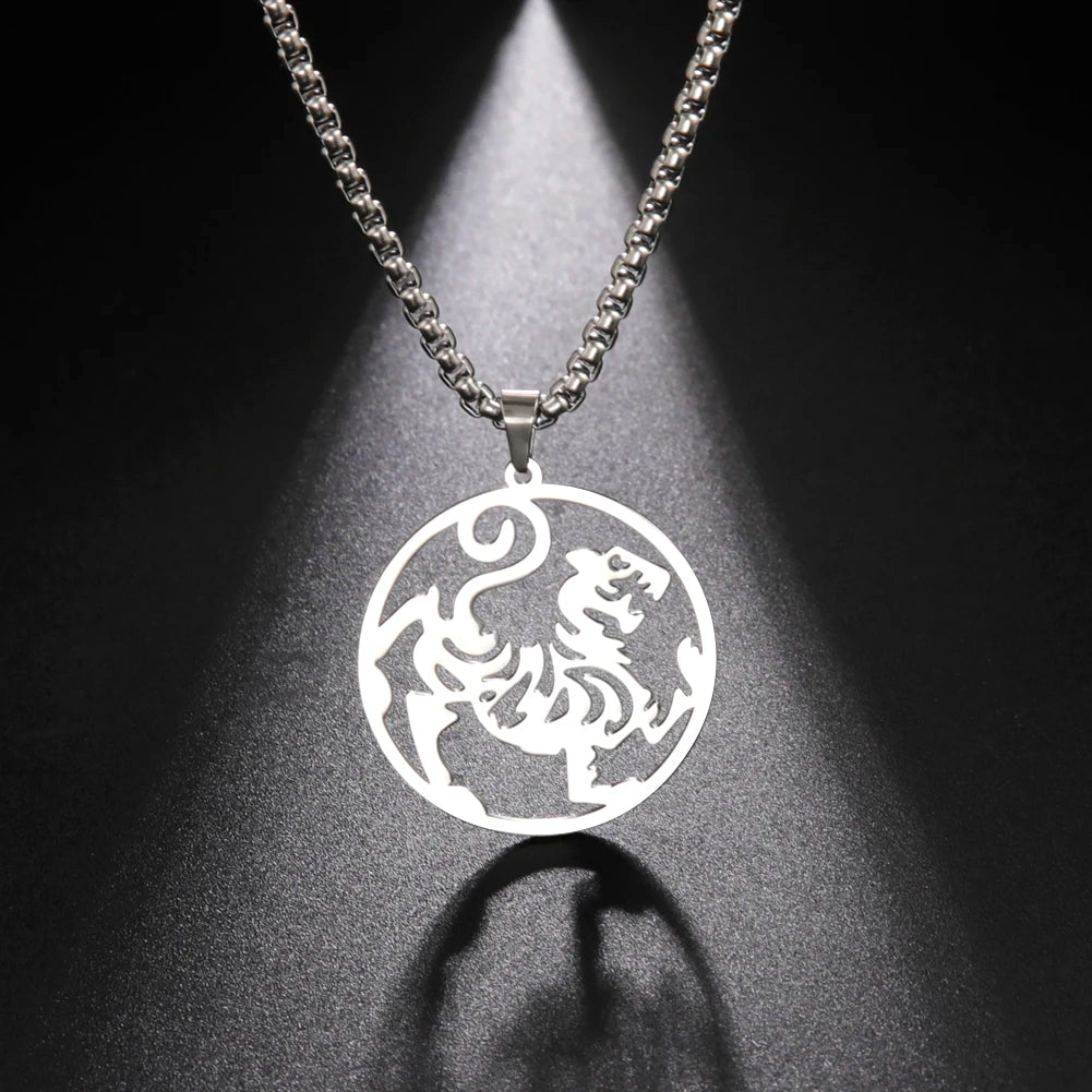 Chinese Mythical Totem Beast Symbol Pendant Necklace Men Talisman Animal Necklace Stainless Steel Amulet Jewelry Gift