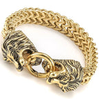 Cool Lion Head Bracelet Men Figaro Link Chain Mens Cuff Bracelets Heavy Solid Stainless Steel Male Jewelry Bangles
