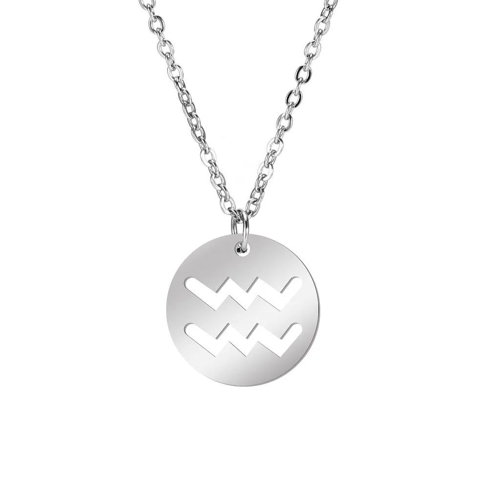 Lemegeton Zodiac Women's Necklace 12 Constellations Stainless Steel Pendant Choke Astrology Aries Leo Ring Jewelry Birthday Gift