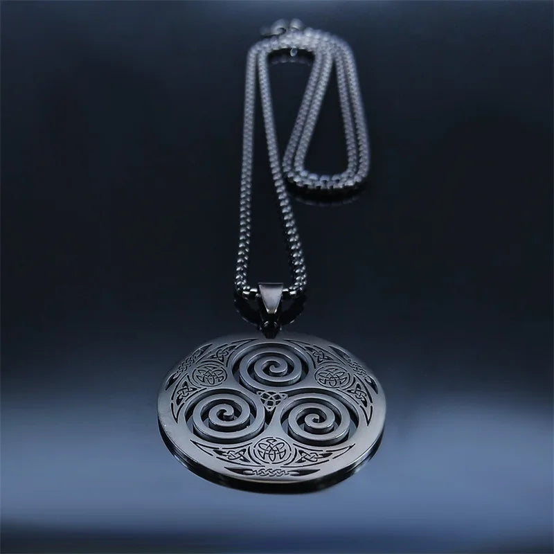 Viking Steel Pendant Vortex Triskele Irish Long