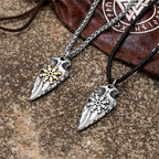 Viking Rune Shield Necklace Men Gold Color Antique Steel Norse Spear Trident Amulet Self-defense Pendant Never Fade