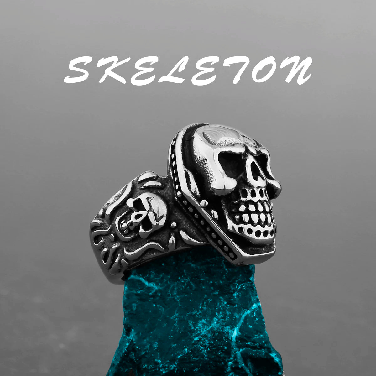 Skeleton Punk Men's Ring Rock Motorcycle Stainless Steel Ring Titanium Steel Casting Creative Gift