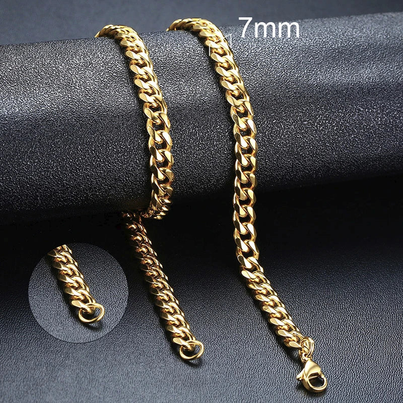 Vnox 18-70cm Curb Chain Necklaces 3-11mm Men's Miami Cuban Link Classic Punk Heavy Metal Stainless Steel Long Women