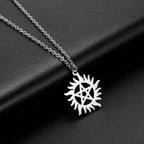 COOLTIME Supernatural Sun Pentagram Pendant Necklace for Women Men Stainless Steel Hollow Star  Box Chain Necklaces Couple Gifts