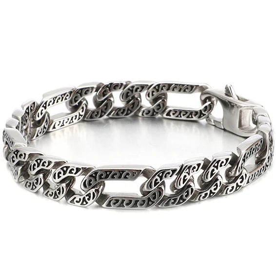 Retro 316L Stainless Steel Cast Metal Bracelet for Men 8MM Pattern Chain Men's Bracelets Male Bikers' Jewelry