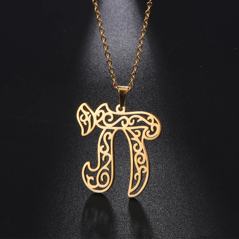 Likgreat Chai Amulet Women Men Pendant Necklaces Stainless Steel Gold Plated Jewelry Kabbalah Jewish Judaica of Charity Fortune