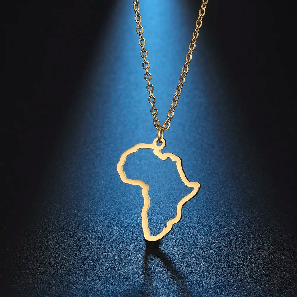 My Shape Africa Map Necklaces for Women Men Stainless Steel South African Map Pendant Chain Choker Hollow Map African