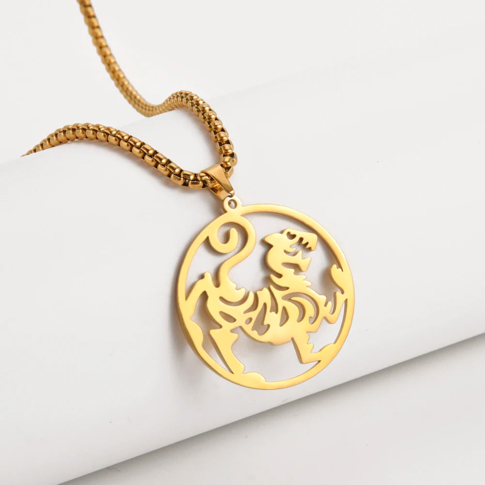 Chinese Mythical Totem Beast Symbol Pendant Necklace Men Talisman Animal Necklace Stainless Steel Amulet Jewelry Gift