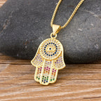 Nidin Dropshipping Hamsa Evil Eye Necklace For Women Collares Colorful Palm Fatima Necklace Fine Party Birthday Jewelry Gift