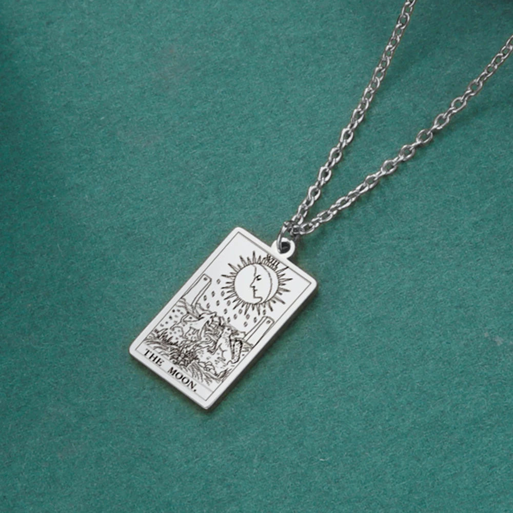 LIKGREAT Tarot Card Necklace Major Arcana Tarots Stainless Steel Necklaces Divination Jewelry Birthday Gift for Women