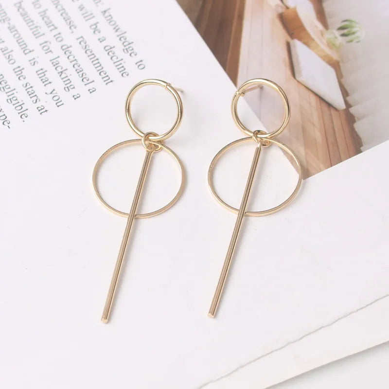 Hollow Geometric Drop Earrings — Stainless Steel