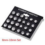New 12 Pair/Pack White Shiny Wedding Stud Earrings Set For Women Men Crystal Jewelry Accessories Oorbellen Jewelry
