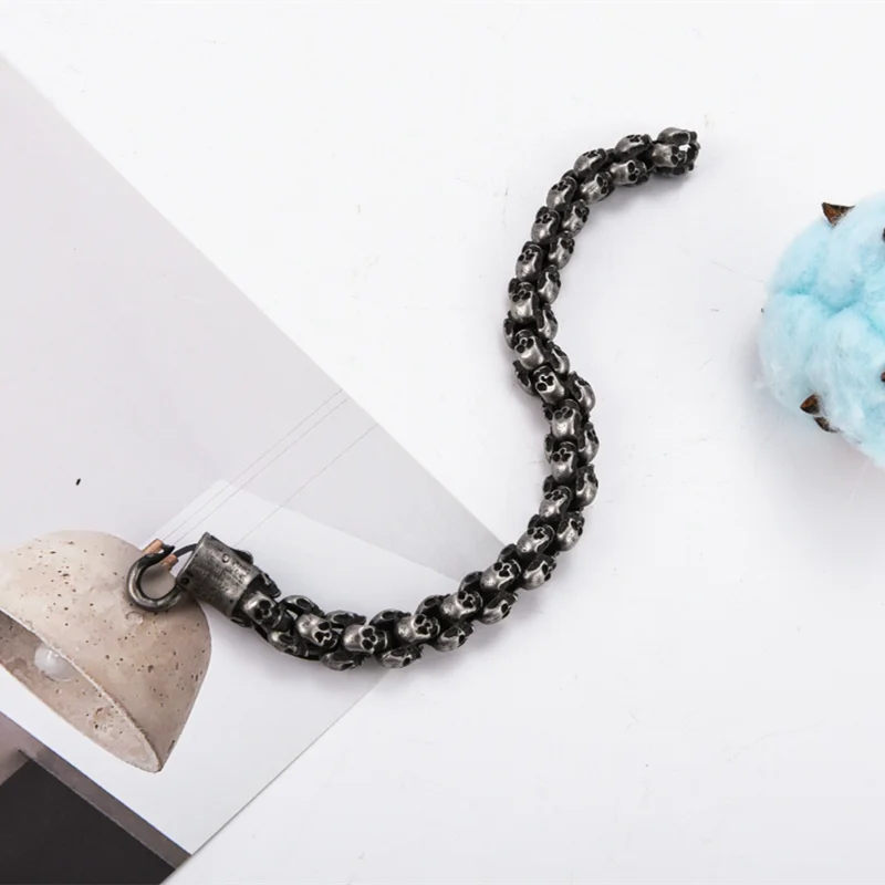 Punk Skull Bracelets Men Stainless Steel Shiny Matte Skull Charm Link Chain Brecelets Male Gothic Jewelry 2021