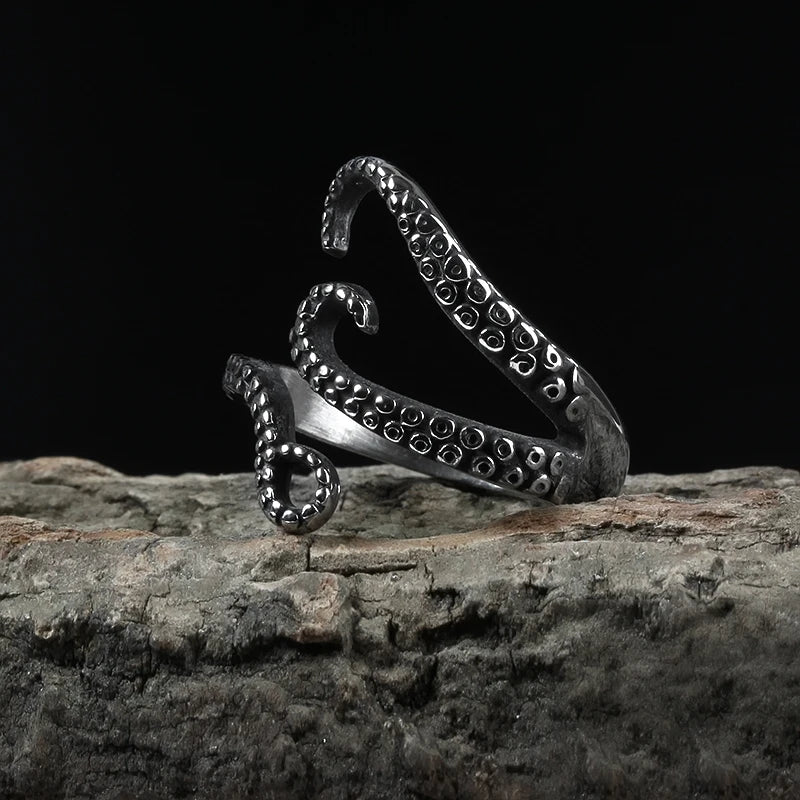 Octopus Tentacle Adjustable Ring — Stainless Steel