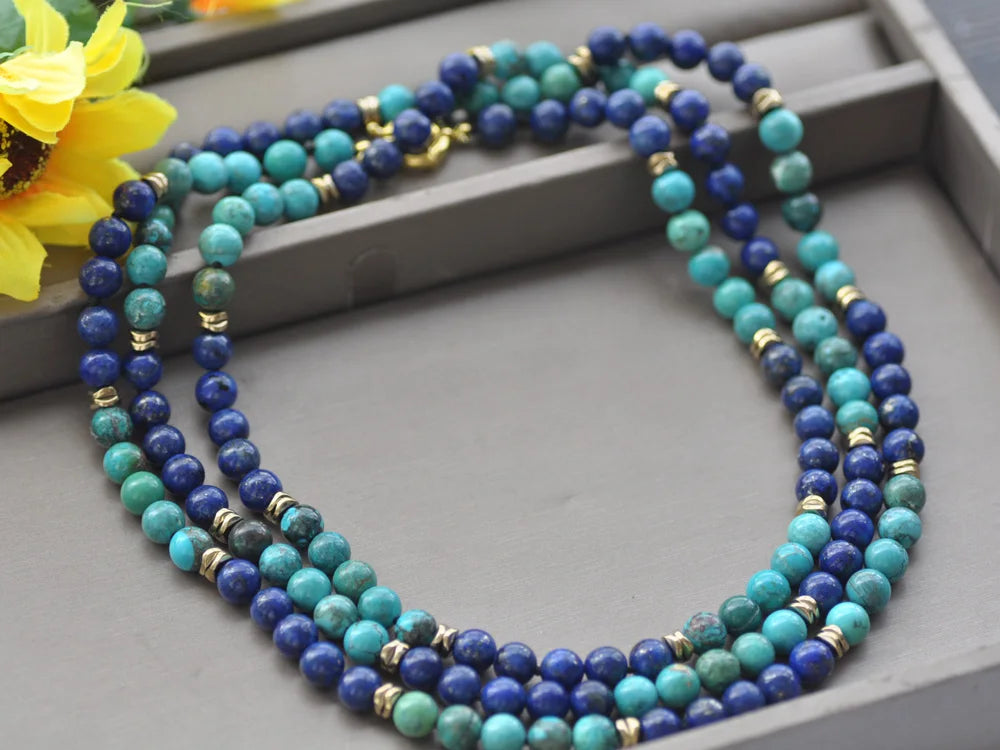 Z10569 18"~100"  8mm Round Green Turquoise Blue Lapis lazuli Hematite Necklace