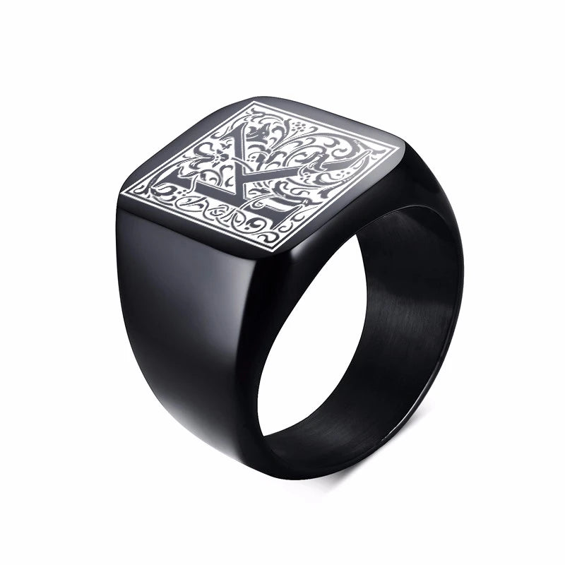 Monogram Black Signet Ring — Stainless Steel