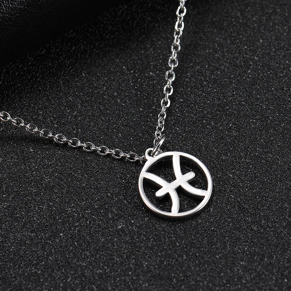Cazador Zodiac Pendant Necklace for Women 12 Constellation Aries Pisces Gemini Chocher Stainless Steel Jewelry Gold Color Gifts