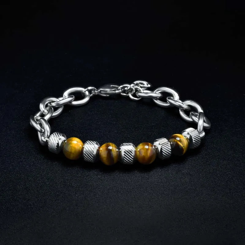 Bead and Chain Link Bracelet — Stainless Steel