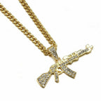 Gun Pendant Crystal Choker Rhinestone Chain Necklace — Two-Tone