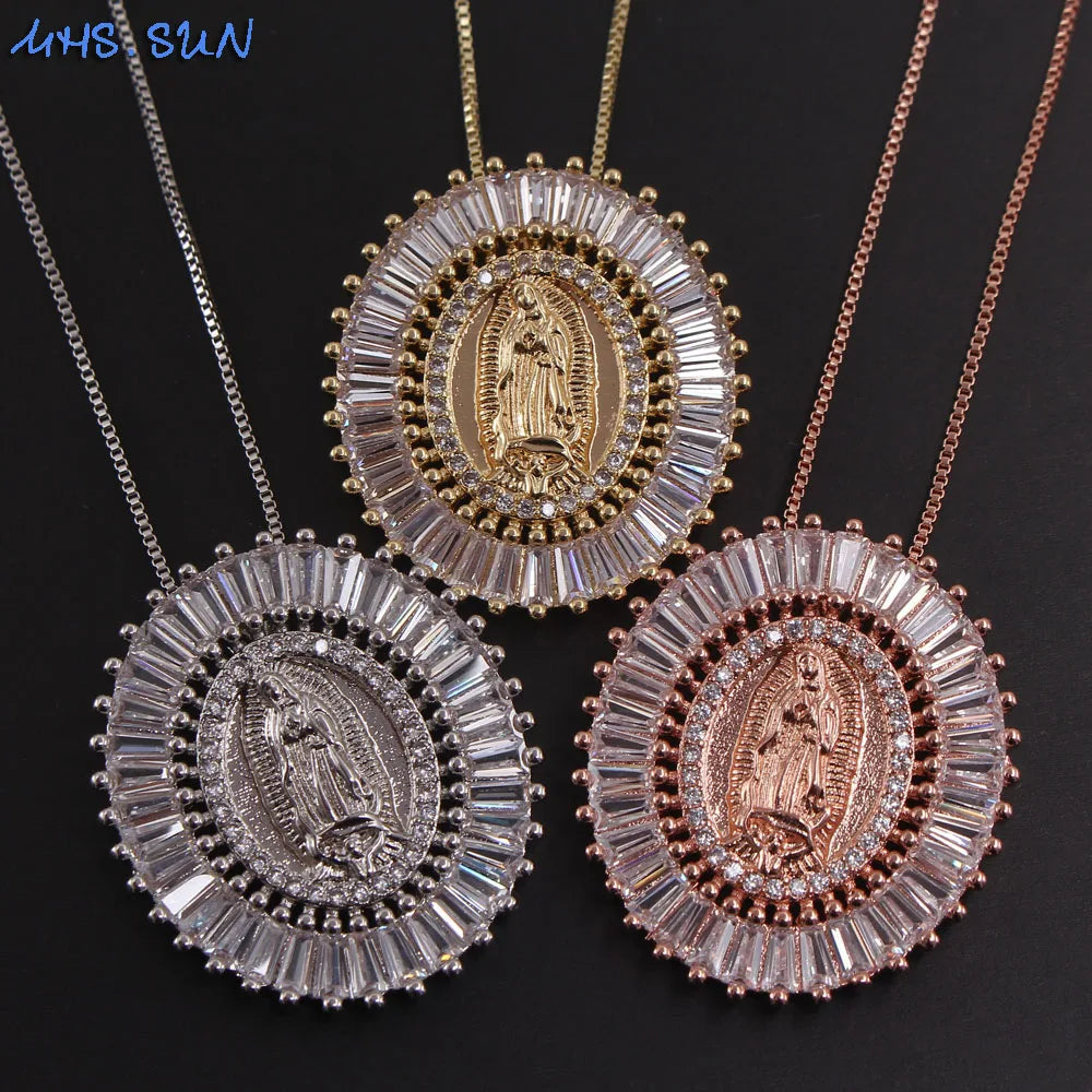 Iced Out Virgin Mary Gold Pendant Necklace